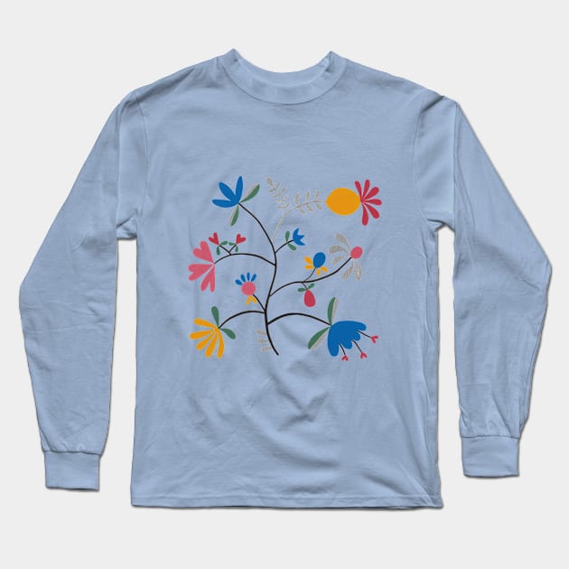 Kurbits – Flower – Blue Bell – Scandinavian Folk Art Long Sleeve T-Shirt by ToiledeLina